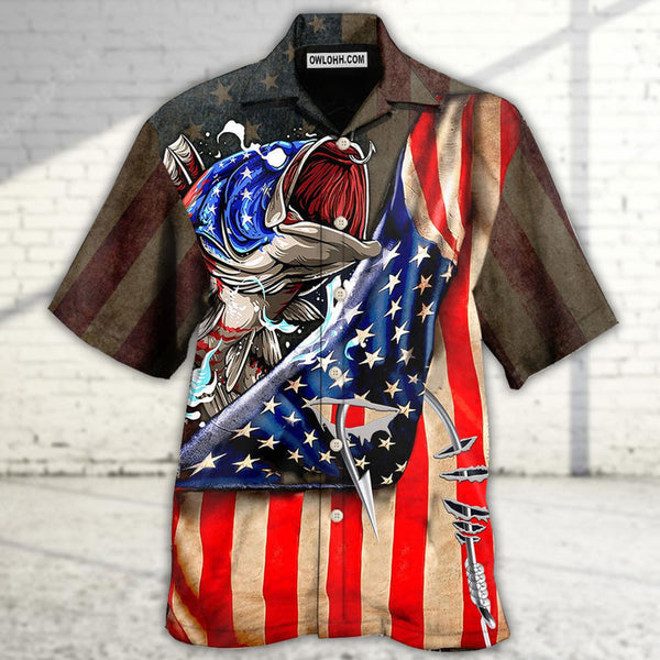 Maxcorners Fishing US Flag Cool Style Hawaiian Shirt