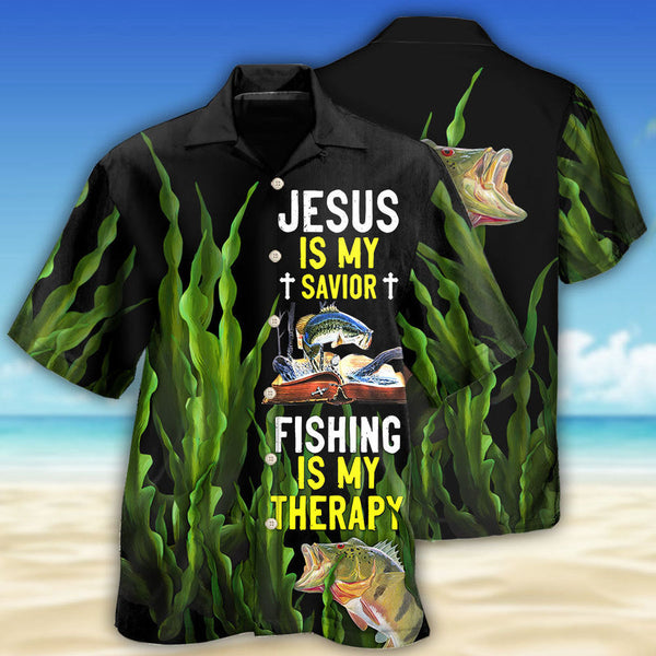 Maxcorners Fishing Is My Therapy Jesus Is My Savior Hawaiian Shirt