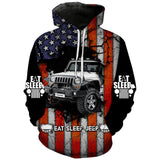 Maxcorners Eat Sleep Jeep US Flag - Hoodie PT141222