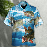 Maxcorners Fishing Blue Wave Style Art Hawaiian Shirt