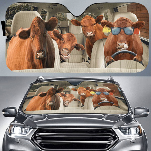 Maxcorners Driving Red Angus Cattle Car Sun Shade