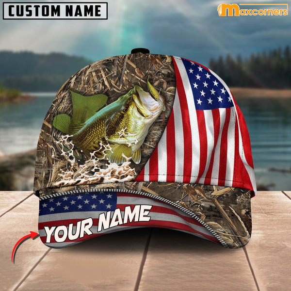 Maxcorners Personalized Zipper Flag Bass Fishing Cap