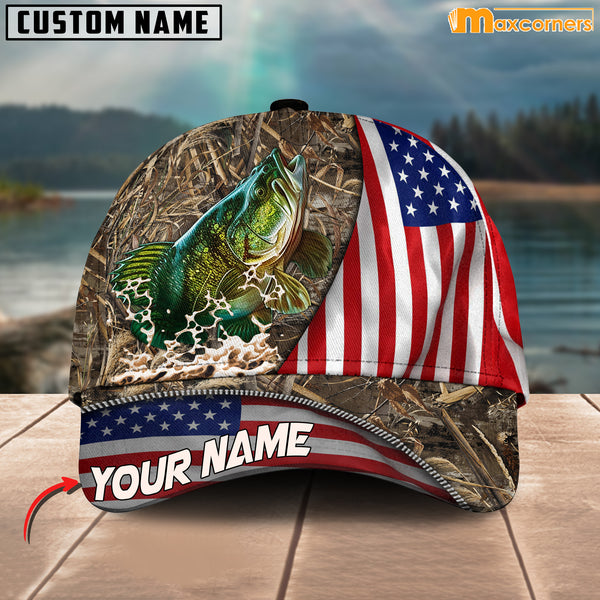 Maxcorners Personalized Zipper Flag Bass Fishing Cap