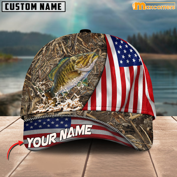 Maxcorners Personalized Zipper Flag Bass Fishing Cap