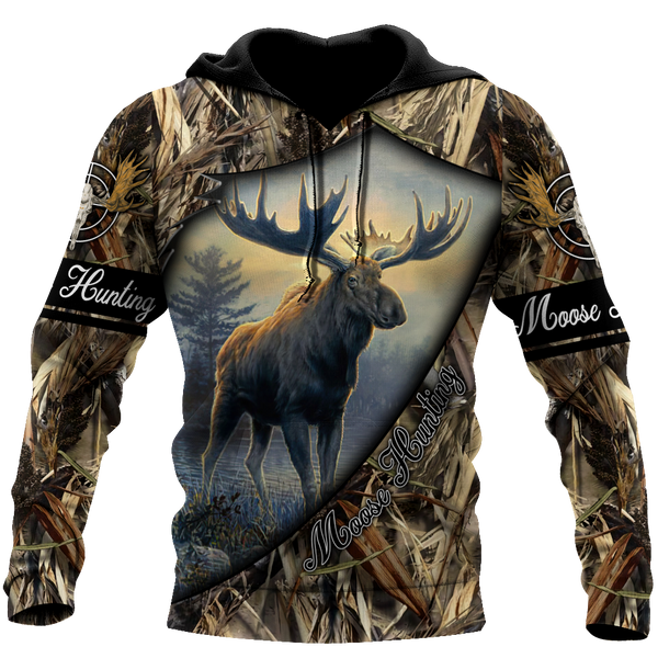 Maxcorners Moose Hunting 3D Over Printed Hoodie