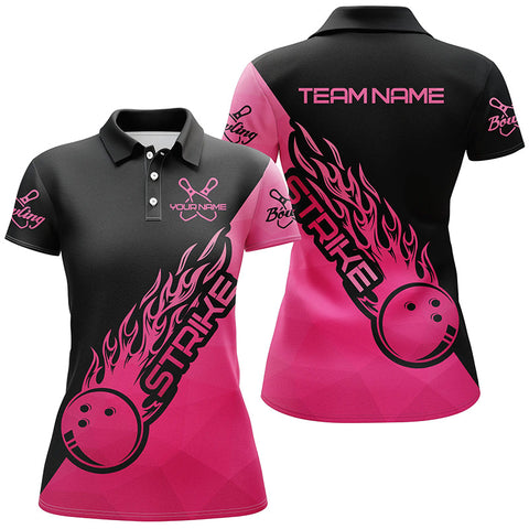 Maxcorners Black & Pink Bowling Strike Personalized All Over Printed Shirt For Women