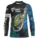 Maxcorners Custom Name Crappie Fishing Fish Hook Teal Blue Camo Long Sleeve Fishing 3D Shirts