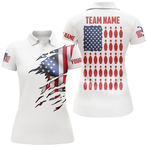 Maxcorners White American Flag Bowling Pin Customized Name All Over Printed Shirt For Women