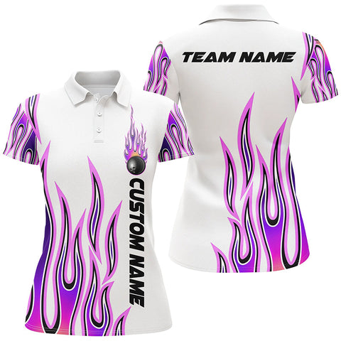 Maxcorners Purple Flame Bowling Personalized All Over Printed Shirt For Women
