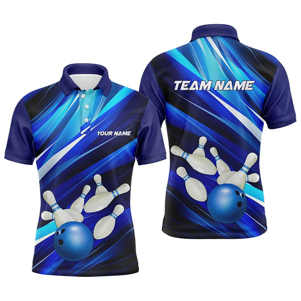 Max Corner Bowling Ball And Pins Blue Art Pattern Custom Name And Team Shirt