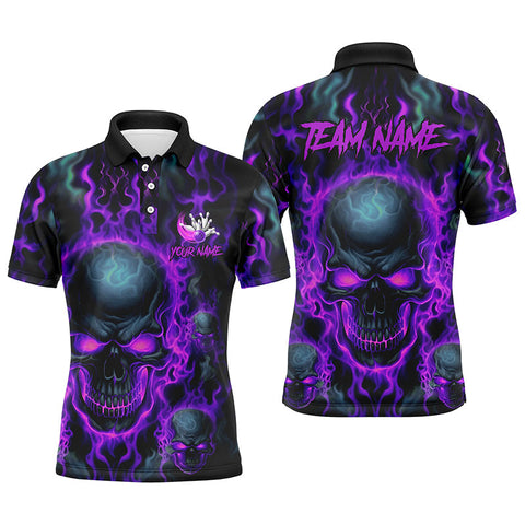 Max Corner Purple Flame Skull Team Bowling Jerseys Halloween Bowler Custom Name And Team Shirt