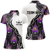 Maxcorners Purple Flame Bowling Ball Pattern Premium Customized Name 3D Shirt For Women