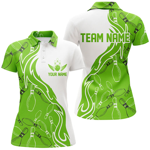 Maxcorners Green Bowling Pins Pattern Premium Customized Name 3D Shirt For Women