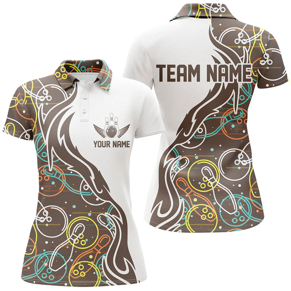 Maxcorners Brown Bowling Pattern Classic Personalized All Over Printed Shirt For Women