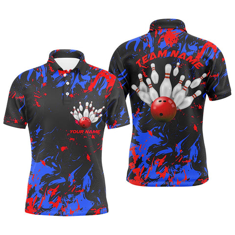 Max Corner Blue And Red Camo Flame Pattern Bowling Jerseys Custom Name And Team Shirt