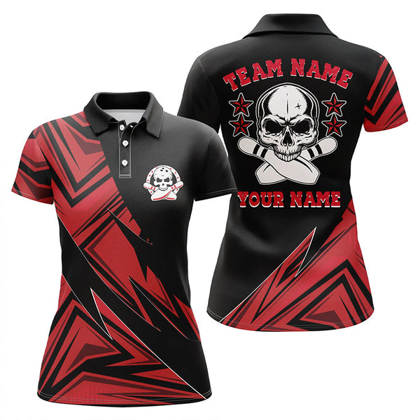 Maxcorners Red Skull Bowling Team Premium Customized Name 3D Shirt For Women