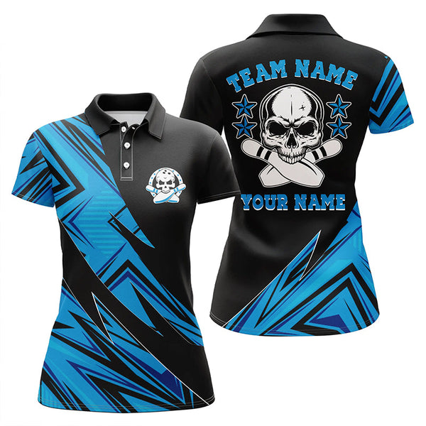 Maxcorners Blue Skull Bowling Team Premium Customized Name 3D Shirt For Women