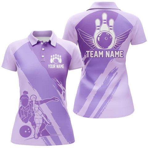 Maxcorners Purple Bowling Queen Personalized All Over Printed Shirt For Women