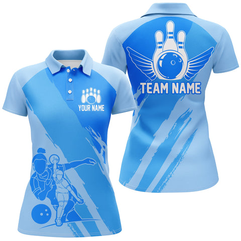 Maxcorners Cyan Bowling Player Classic Customized Name All Over Printed Shirt For Women