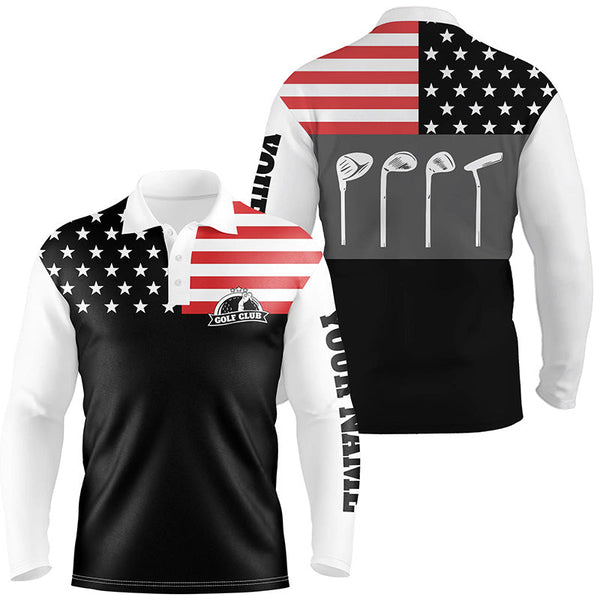 Max Corner Mens golf polo shirt golf club American flag patriot golf custom name black golf shirt