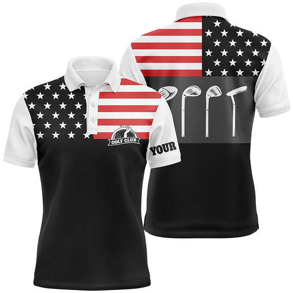 Max Corner Mens golf polo shirt golf club American flag patriot golf custom name black golf shirt