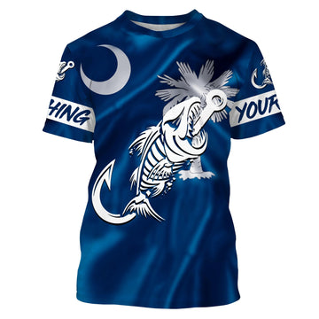 Sc Fishing Custom South Carolina Flag Fish Hook Skull Fishing Shirts