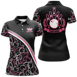 Maxcorners Black Pink Bowling Pattern Premium Customized Name 3D Shirt For Women