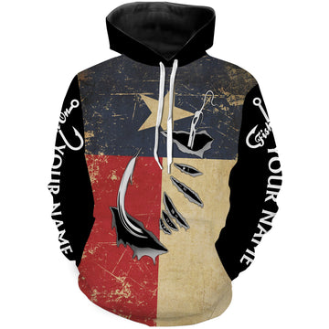 Max Corners Texas Fishing 3D Fish Hook patriotic fish on Custom name fishing Hoodie