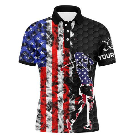 Maxcorners Golf Black American Flag Patriot Customized Name All Over Printed Unisex Shirt