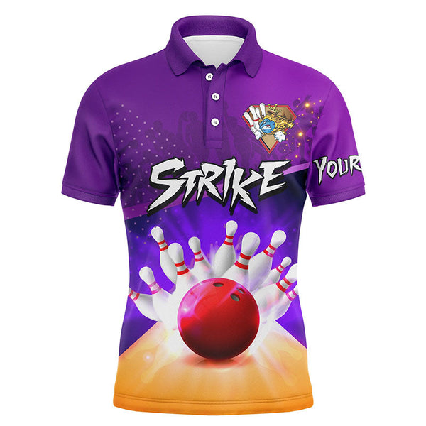 Max Corner Bowling ball and pins strike purple Bowling Jersey Custom Name And Team Shirt