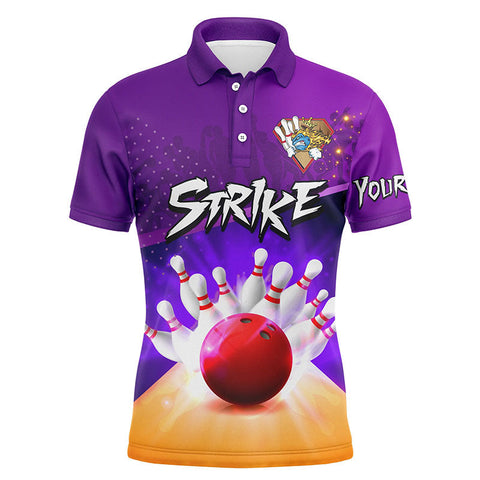 Max Corner Bowling ball and pins strike purple Bowling Jersey Custom Name And Team Shirt