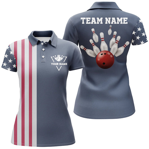 Maxcorners Vintage Bowling American Flag Patriotic Bowling Classic Customized Name 3D Shirt For Women