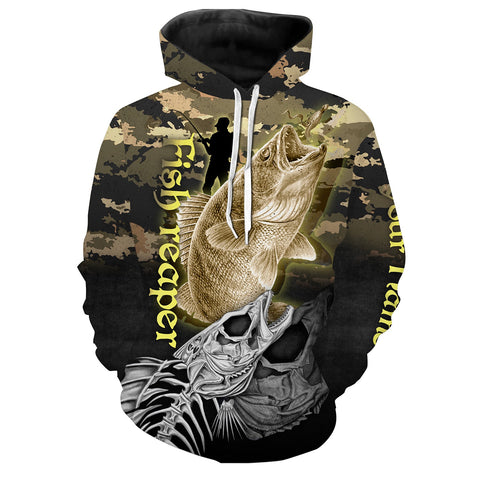 Max Corners Walleye Fishing fish skull reaper camouflage Customize name 3D Hoodie