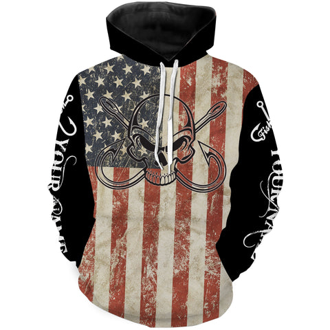 Max Corners Fish Reaper Fishing American flag patriotic Custom Name 3D Hoodie