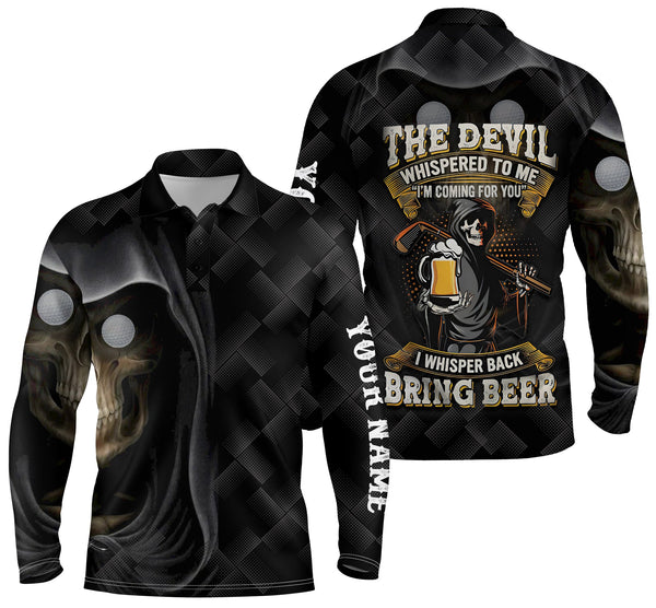 Max Corner Black golf skull reaper Men golf polo shirts custom name the devil whispered to me, golf beer shirt