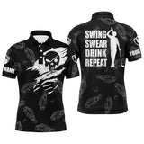 Max Corner Mens golf polo shirt swing swear drink repeat custom name black golf clubs pattern shirt