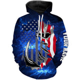 Max Corners US Fishing Fish Hook American Flag blue Universe patriotic Custom name Hoodie