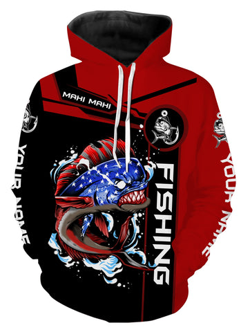Max Corners Mahi-mahi fishing American flag patriotic Custom Name Fishing Hoodie