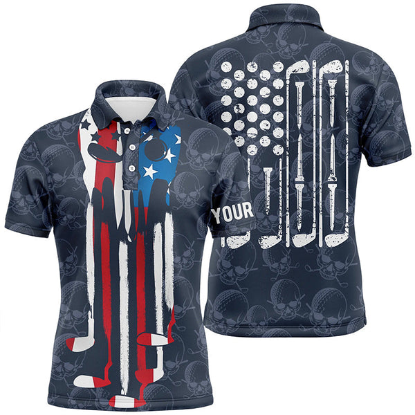Max Corner Mens golf polo shirt custom name American flag golf skull clubs pattern mens golf attire