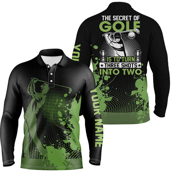 Max Corner Green and black funny Mens golf polo shirt custom the secret of golf is to turn three shots into twos