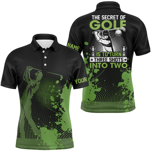 Max Corner Green and black funny Mens golf polo shirt custom the secret of golf is to turn three shots into twos