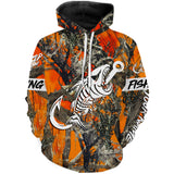 Max Corners Orange Camo fishing shirt Fish hook skull Custom name performance fishing Hoodie