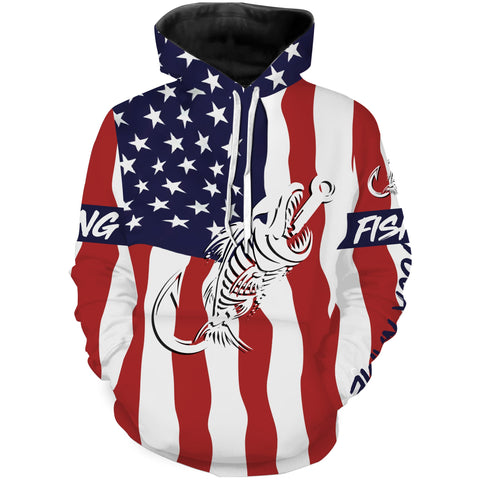 Max Corners American flag fishing Fish hook skull personalized fishing 3D Hoodie