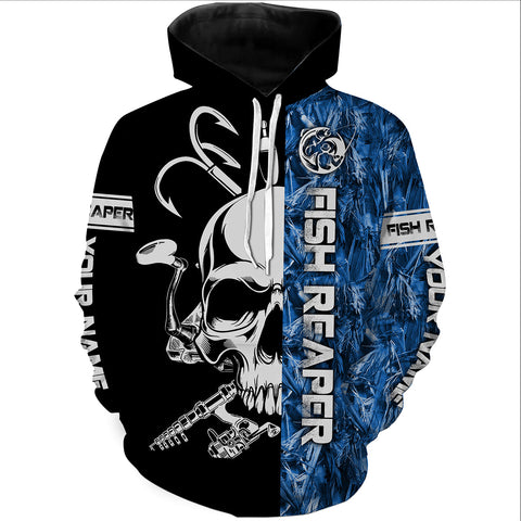 Max Corners Fish reaper fishing black and blue camo Custom Name Fishing Hoodie