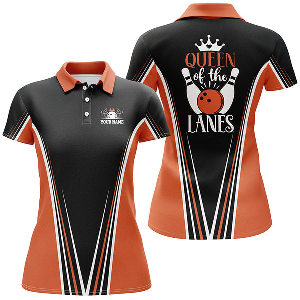 Maxcorners Bowling Orange Queen Of The Lanes Premium Customized Name 3D Shirt For Women
