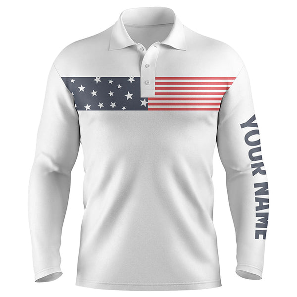 Max Corner American flag white Mens golf polo shirts custom patriotic golf tops for mens
