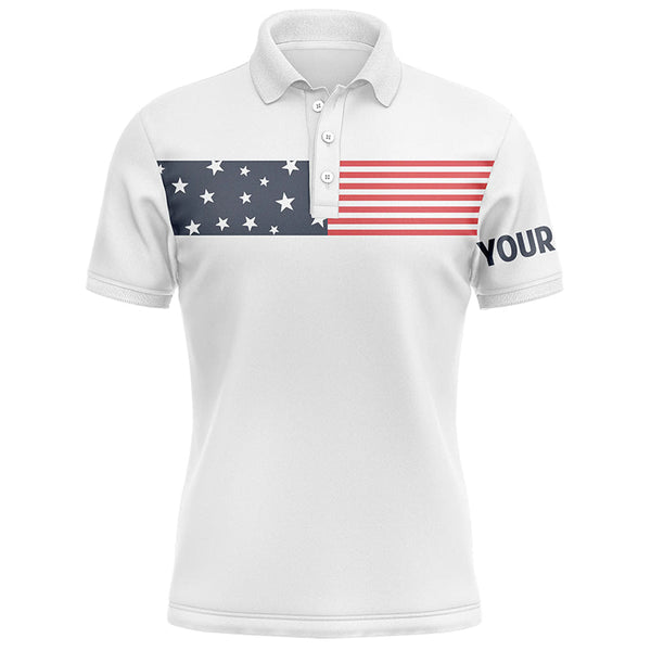 Max Corner American flag white Mens golf polo shirts custom patriotic golf tops for mens