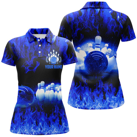 Maxcorners Blue Flame Bowling Personalized All Over Printed Shirt For Women