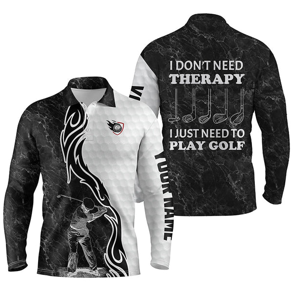 Max Corner Funny Black & white Mens golf polos shirts custom name I don't need therapy