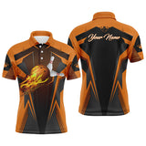 Max Corner Personalized Bowling Polo Shirt Flame Bowling Ball and Pins Gear Pattern Custom Name And Team Shirt